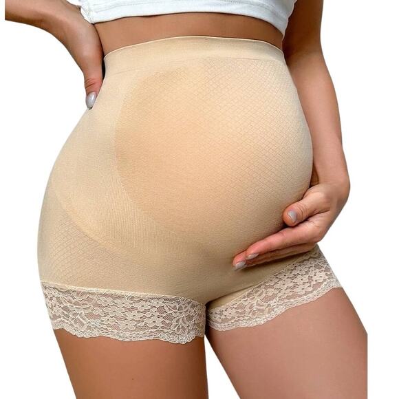 New Medium Maternity Support Beige Panties Shorts High Rise‎ Supportive Lace - Picture 1 of 2